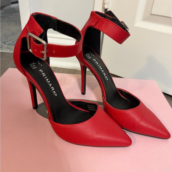 Primark Shoes - Primark Red Pointed Ankle-Strap Stiletto Heels
